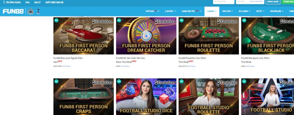 Casino Fun88 - Tham gia cá cược Casino tại nhà cái trực tuyến 5 Trò chơi Casino Fun88